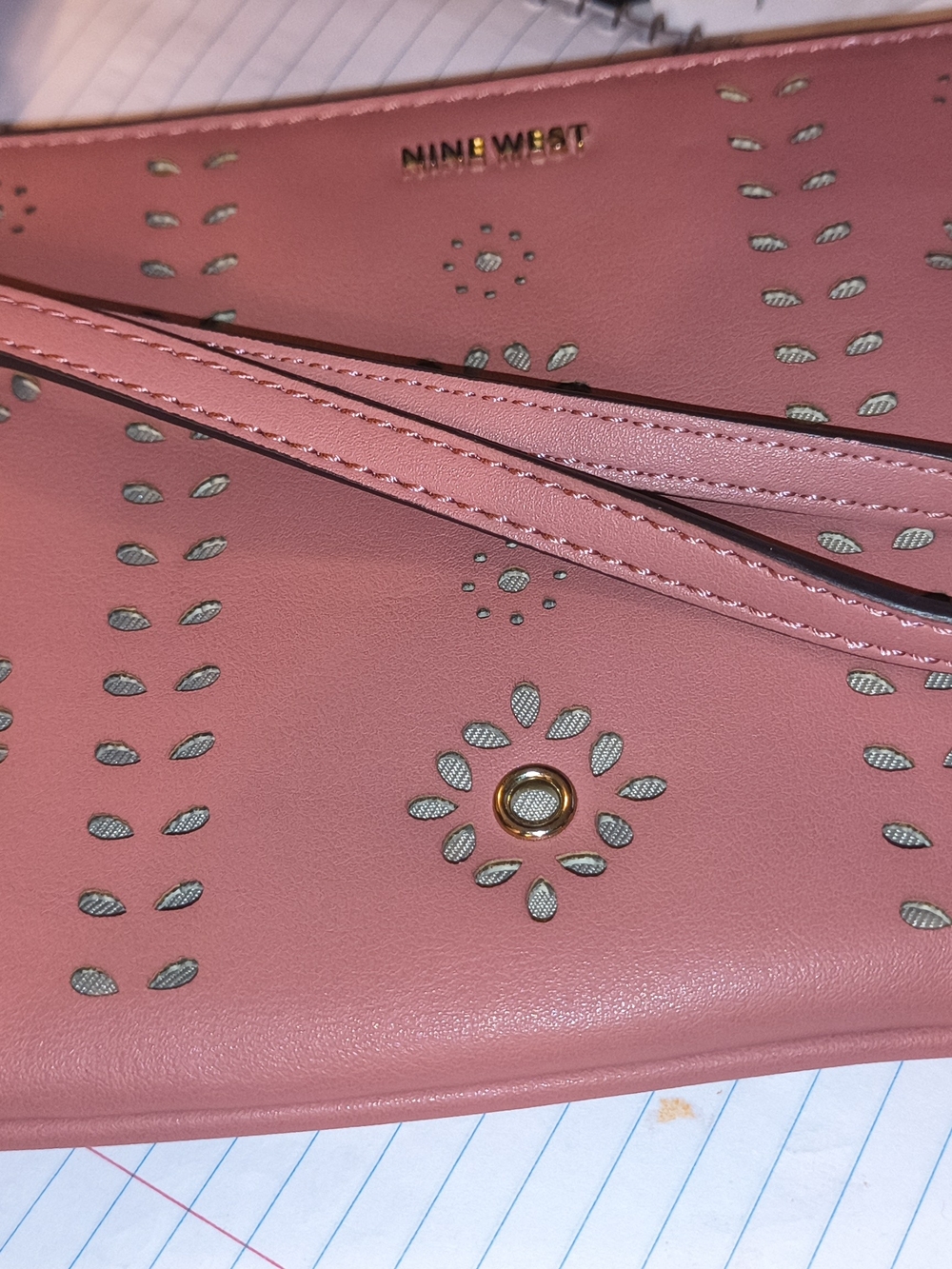 Nine West Rose Pink Floral Laser-Cut Wristlet